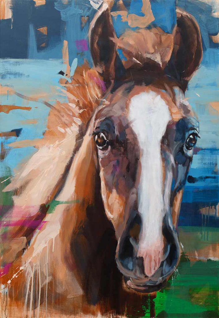 modern portrait painting of the foal Betty – painted by Hartmut Hellner