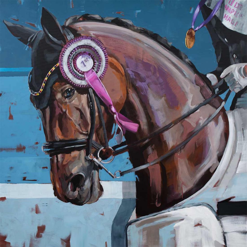 Jessica von Bredow-Werndl's dressage horse Dalera after a victorious show, Hartmut Hellner, horse painting